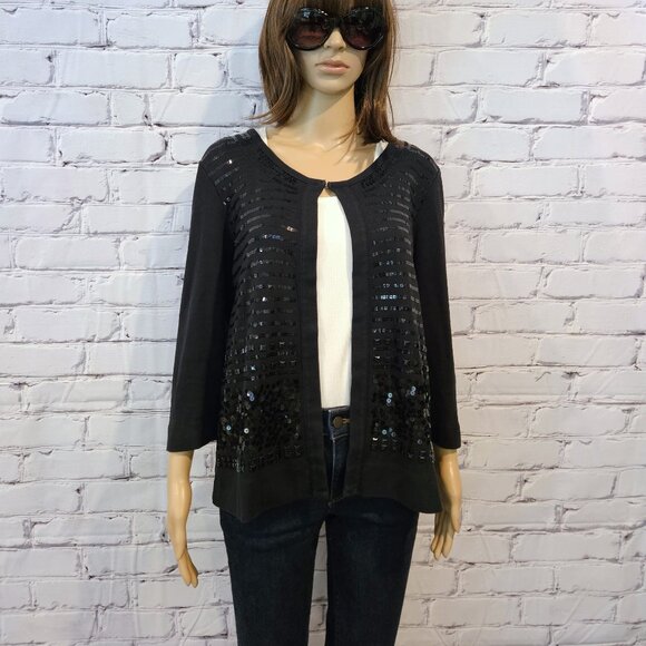 RAFAELLA, Black sequin detail 3/4 sleeve cardigan - Picture 4 of 10